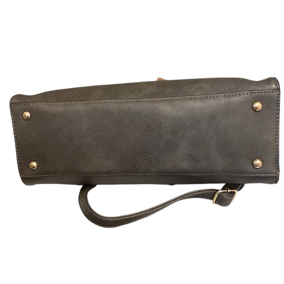 Dasein Vegan Leather Tote Satchel Handbag Colorblock Briefcase Dark Gray & Tan - Picture 7 of 16